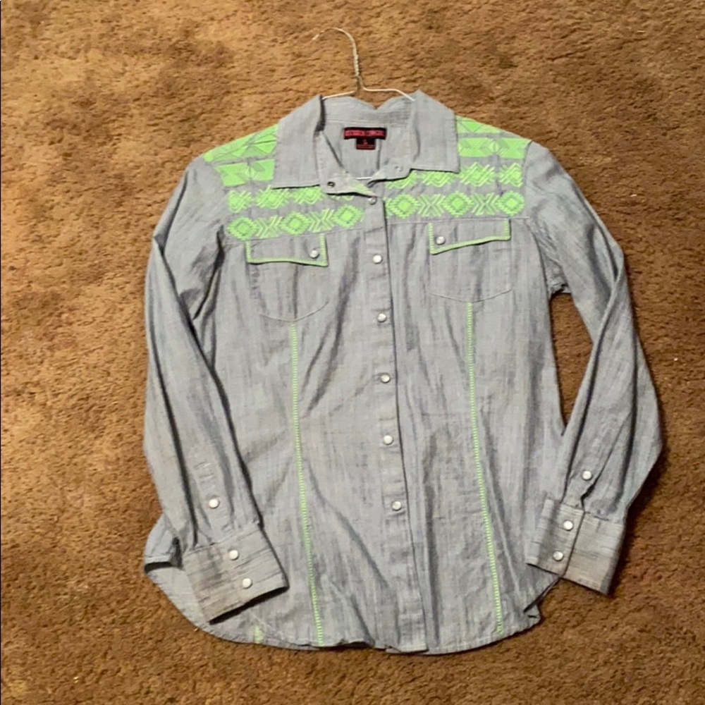 Neon green embroidered western shirt